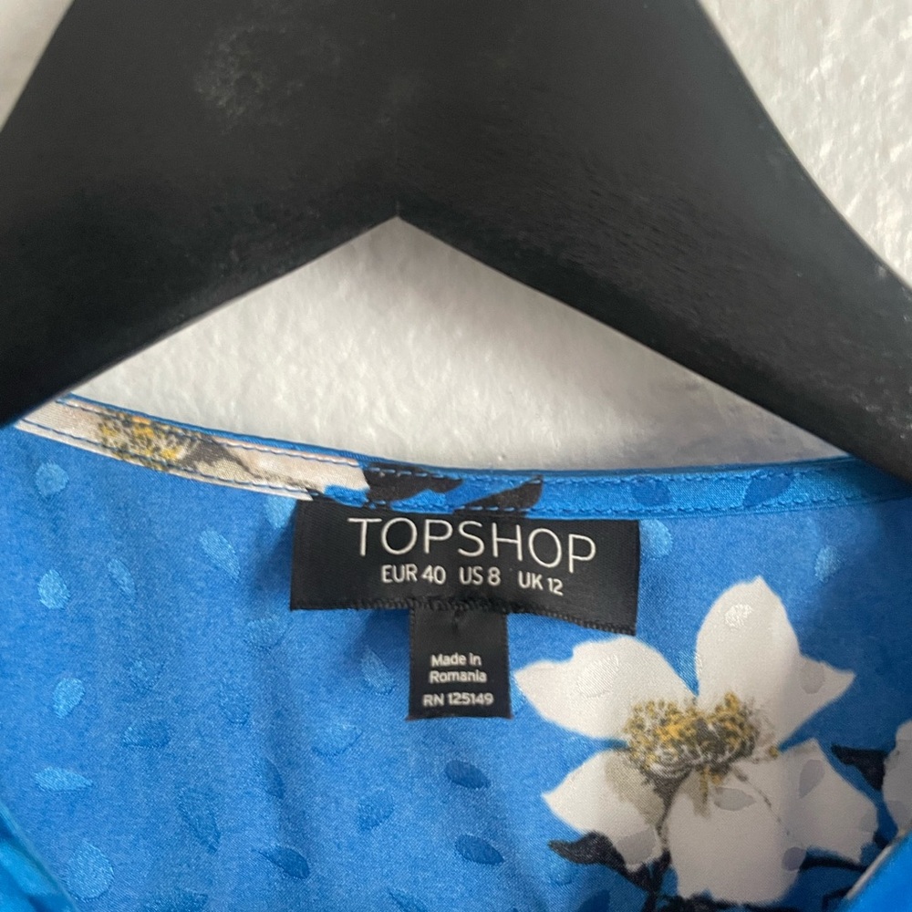 Topshop Vibrant Blue Floral Satin Blouse - Picture 7 of 8